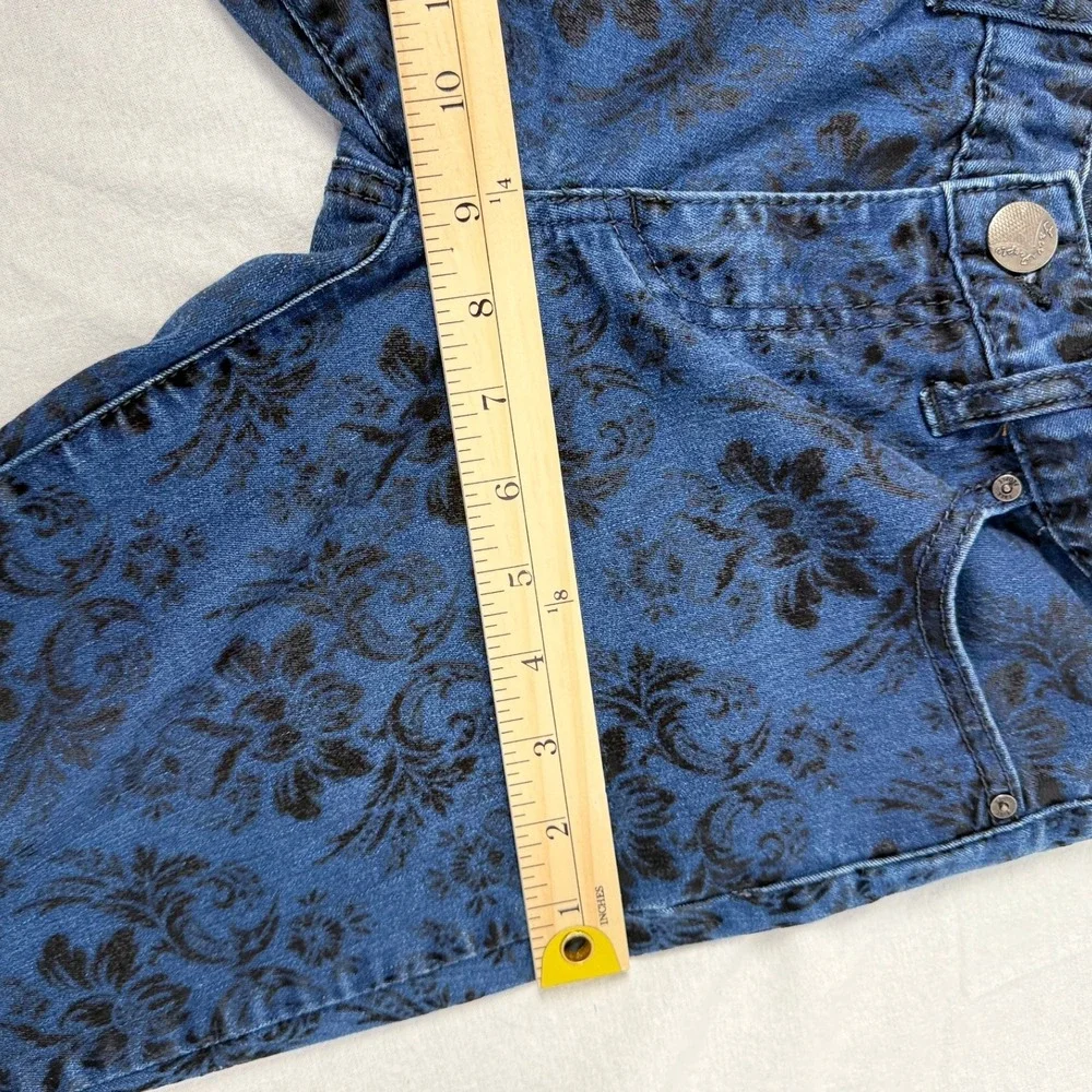 Free People Womens‎ Size 27 Floral Damask Print Jeans Denim Blue Black